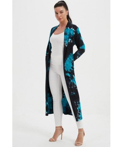 Women's Floor Length Drape Sweater Cardigan -Lightweight Long Sleeve Open Front Maxi Duster with Pockets Tie Dye - Navy $16.0...