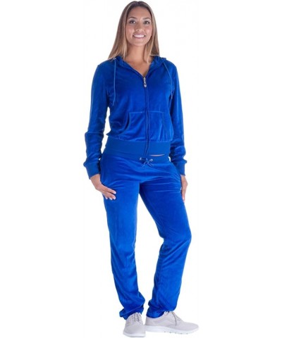 Women's 2 Piece Solid Velvet Tracksuit Set Full Zip-up Hooded Sweatshirts & Pants Set Royal Blue $22.94 Activewear