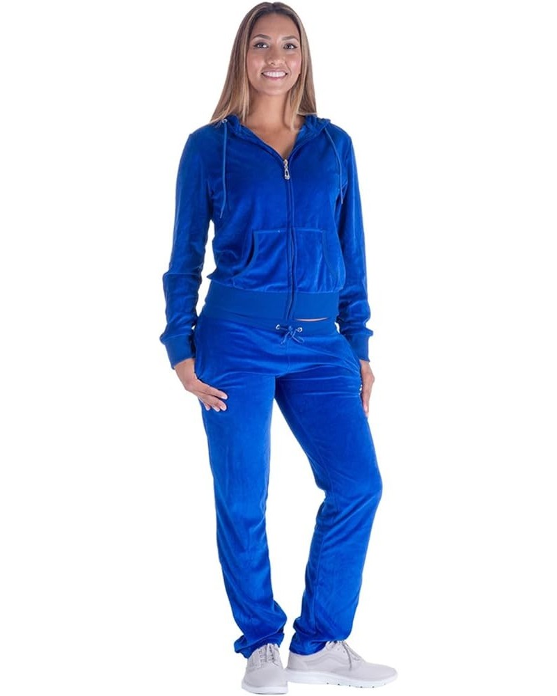 Women's 2 Piece Solid Velvet Tracksuit Set Full Zip-up Hooded Sweatshirts & Pants Set Royal Blue $22.94 Activewear