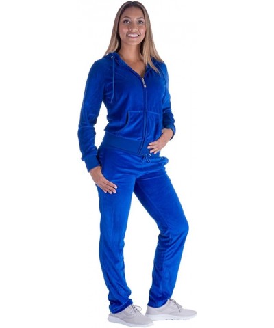 Women's 2 Piece Solid Velvet Tracksuit Set Full Zip-up Hooded Sweatshirts & Pants Set Royal Blue $22.94 Activewear