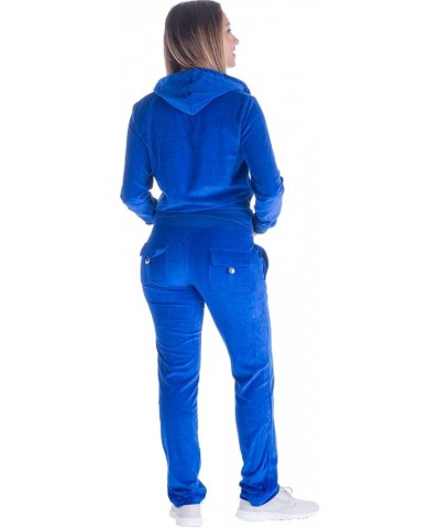 Women's 2 Piece Solid Velvet Tracksuit Set Full Zip-up Hooded Sweatshirts & Pants Set Royal Blue $22.94 Activewear