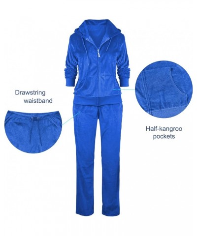 Women's 2 Piece Solid Velvet Tracksuit Set Full Zip-up Hooded Sweatshirts & Pants Set Royal Blue $22.94 Activewear