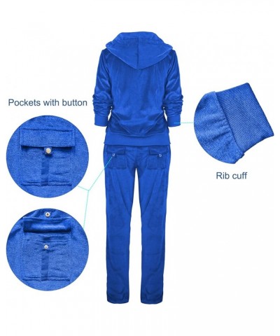 Women's 2 Piece Solid Velvet Tracksuit Set Full Zip-up Hooded Sweatshirts & Pants Set Royal Blue $22.94 Activewear