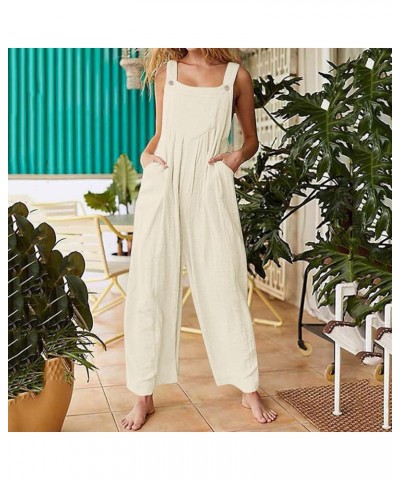 Women Wide Leg Overalls Summer Sleeveless Jumpsuits Loose Solid Color Suspender Comfy Baggy Button Rompers with Pockets Z1 Be...