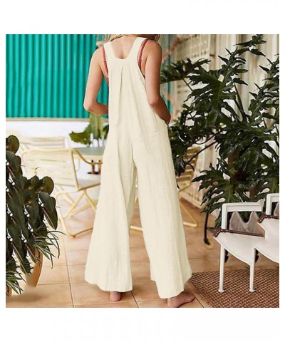 Women Wide Leg Overalls Summer Sleeveless Jumpsuits Loose Solid Color Suspender Comfy Baggy Button Rompers with Pockets Z1 Be...