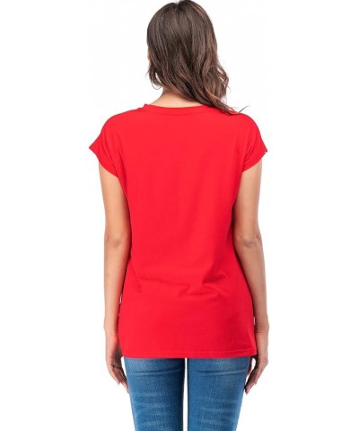 Womens Casual Short Sleeve Lace T Shirts Loose Twist Knot Front Blouse Tops Red $16.79 Blouses