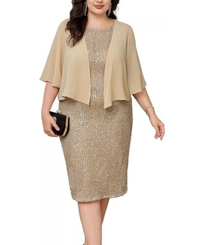 Womens Plus-Size-Formal-Dress, 2 Pieces Mother of The Bride Sequins Evening Party Dress with Chiffon Jacket Apricot $29.67 Dr...