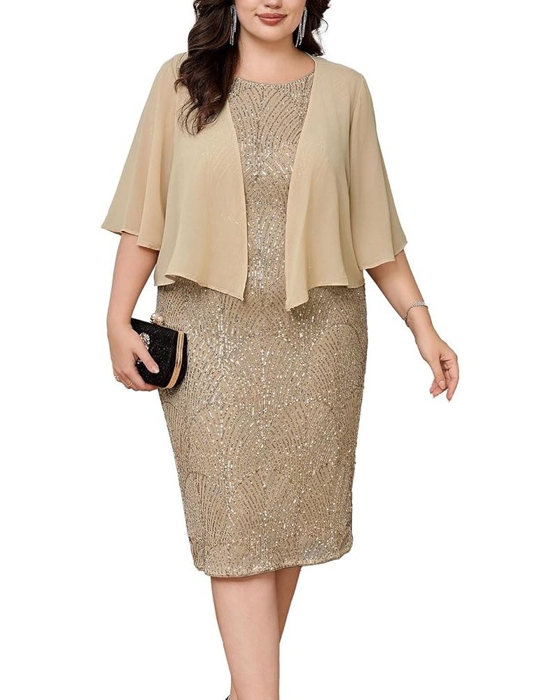 Womens Plus-Size-Formal-Dress, 2 Pieces Mother of The Bride Sequins Evening Party Dress with Chiffon Jacket Apricot $29.67 Dr...