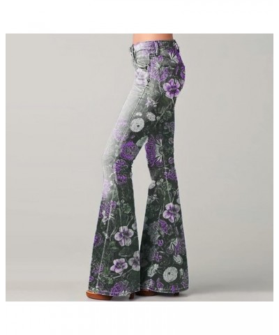 High Waisted Bell Bottom Jeans for Women Retro Floral Zipper Slim Wide Leg Bootcut Denim Pants Pull On Flare Jeans Purple $14...