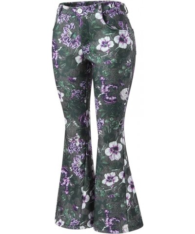 High Waisted Bell Bottom Jeans for Women Retro Floral Zipper Slim Wide Leg Bootcut Denim Pants Pull On Flare Jeans Purple $14...