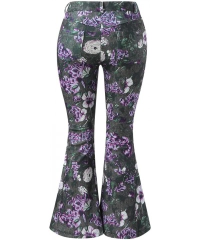 High Waisted Bell Bottom Jeans for Women Retro Floral Zipper Slim Wide Leg Bootcut Denim Pants Pull On Flare Jeans Purple $14...