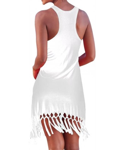 Women's Summer Swimsuit Beach Dress Bathing Suit Cover Up Vacation Fringe Dresses Creamy White $15.17 Swimsuits