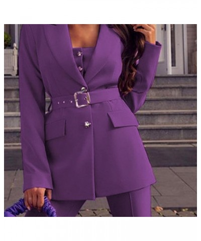 2 Piece Outfits Women Business Blazer Pant Suit Set Long Sleeve Open Front Elegant Blazer for Office Work Set Suit Purple $12...