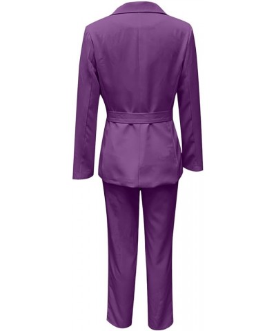 2 Piece Outfits Women Business Blazer Pant Suit Set Long Sleeve Open Front Elegant Blazer for Office Work Set Suit Purple $12...