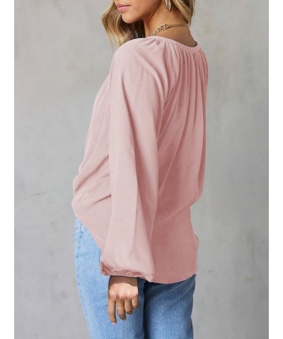 Long Sleeve Shirts for Women V Neck T-Shirts Casual Loose Chiffon Blouses Tunic Fall Tops Pink $14.49 Blouses