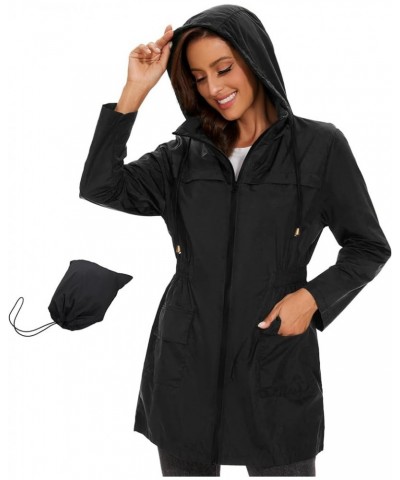 Rain Jacket Women Waterproof with Hood Travel Rain Coat Packable Lightweight Long Raincoat Windbreaker Jacket Black $16.33 Coats