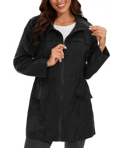 Rain Jacket Women Waterproof with Hood Travel Rain Coat Packable Lightweight Long Raincoat Windbreaker Jacket Black $16.33 Coats