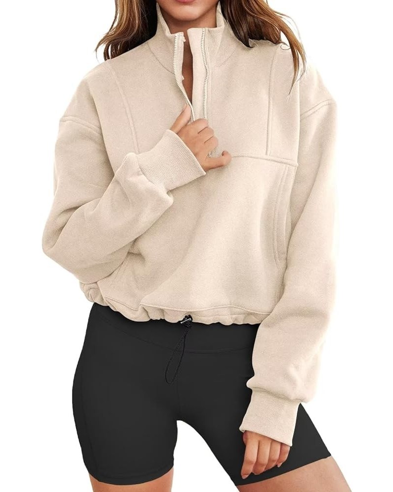 Women's Half Zip Pullover Sweatshirts Quarter Zip Hoodies Long Sleeve Tops Fall Outfits 2023 Y2K Winter Clothes Apricot $14.3...