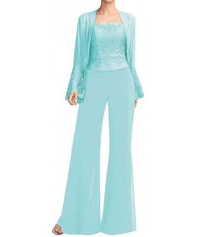 3 Pieces Mother of The Bride Pant Suits Outfit Ladies Evening Pantsuits Grandmother Wedding Guest Groom Formal Dresses Aqua $...