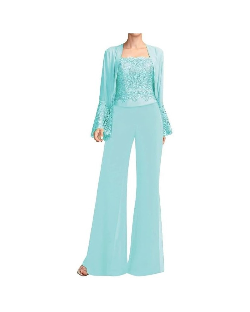 3 Pieces Mother of The Bride Pant Suits Outfit Ladies Evening Pantsuits Grandmother Wedding Guest Groom Formal Dresses Aqua $...