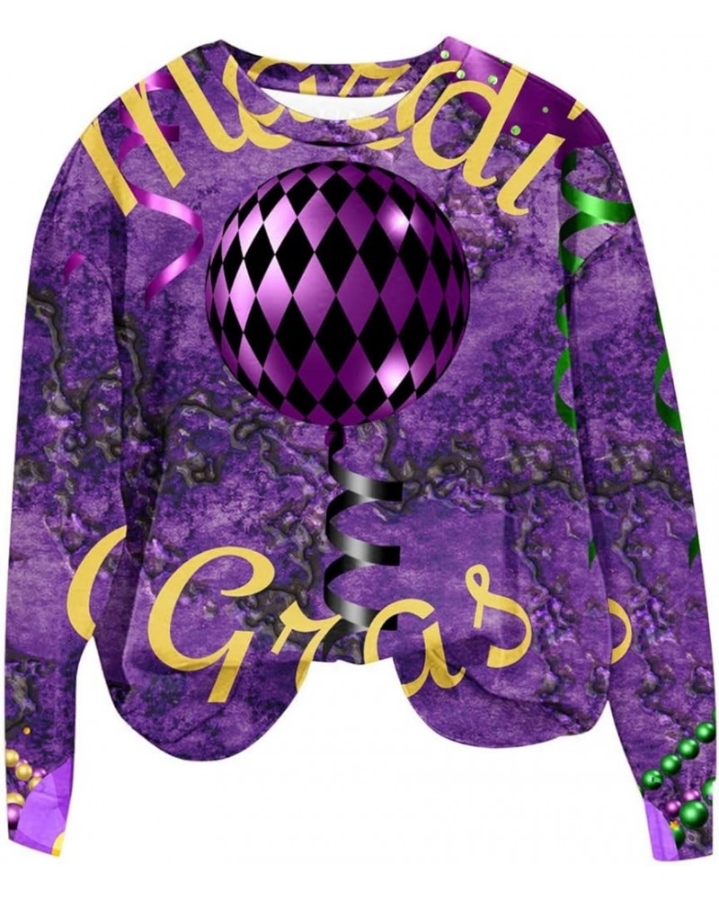 Womens Cropped Crewneck Sweatshirts Funny Mask Graphic Sweatshirt Pullover Mardi Gras Outfits for Women Party Tops 14 Purple ...