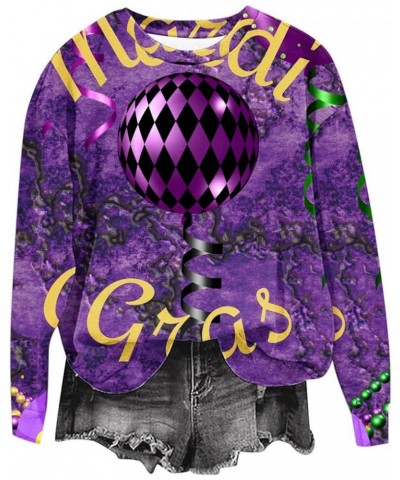 Womens Cropped Crewneck Sweatshirts Funny Mask Graphic Sweatshirt Pullover Mardi Gras Outfits for Women Party Tops 14 Purple ...