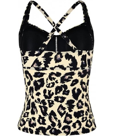 Women's Tankini Tops Shirred Tummy Control Swimsuits Cross Back Tankini Swimwear Tops Leopard-1 $15.12 Swimsuits