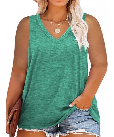 Plus Size Tank Tops for Women Summer Sleeveless T Shirts V Neck Tunics 01_light Green $11.25 Others