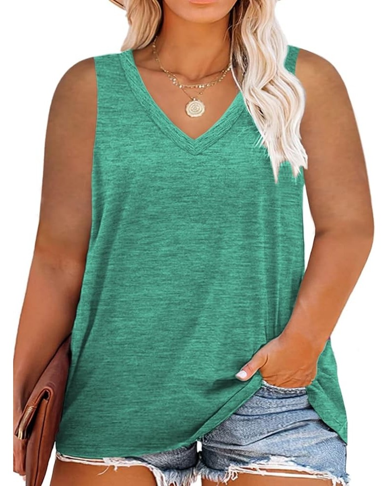 Plus Size Tank Tops for Women Summer Sleeveless T Shirts V Neck Tunics 01_light Green $11.25 Others