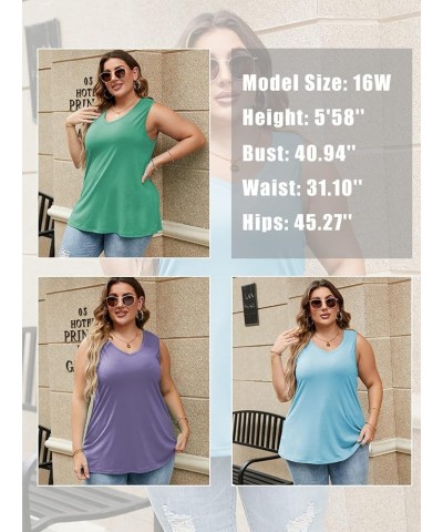 Plus Size Tank Tops for Women Summer Sleeveless T Shirts V Neck Tunics 01_light Green $11.25 Others