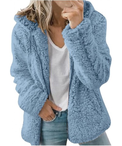 Womens Fuzzy Fleece Sherpa Winter Coats Zip Up Fall Outerwear Tops Thick Lined Open Front Coat Long Sleeve Hoodies Green $9.0...