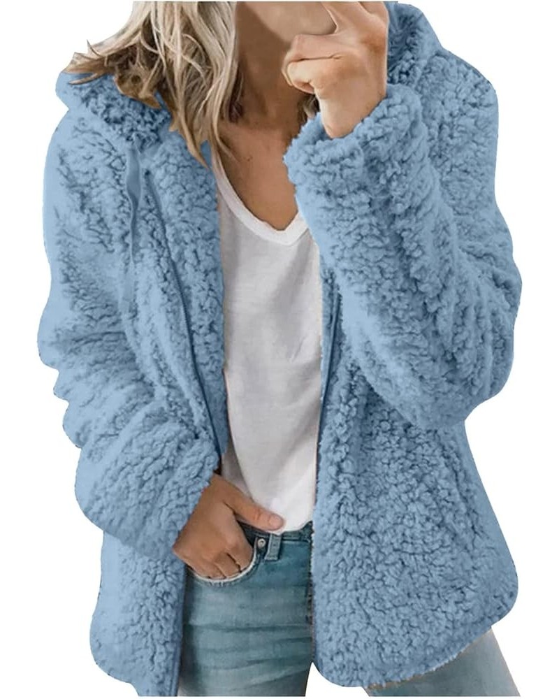 Womens Fuzzy Fleece Sherpa Winter Coats Zip Up Fall Outerwear Tops Thick Lined Open Front Coat Long Sleeve Hoodies Green $9.0...