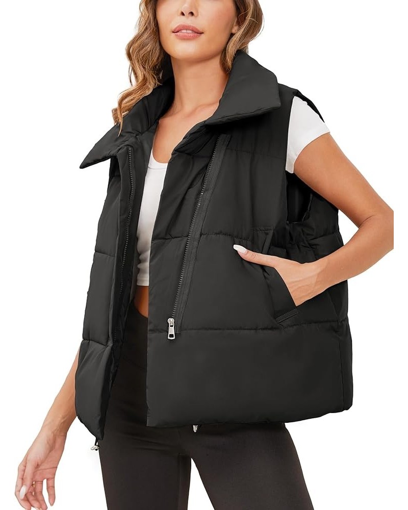 Womens Puffer Vest Sleeveless Quilted Oversized Puffy Vest Black $11.04 Vests