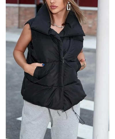 Womens Puffer Vest Sleeveless Quilted Oversized Puffy Vest Black $11.04 Vests