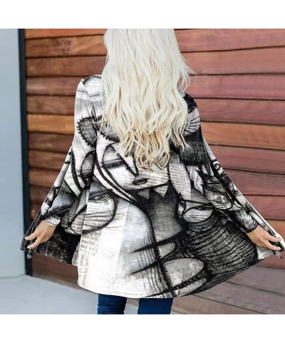 Oil Painting The Starry Sky Night Cardigan Sweaters for Women Sleeve Open Front Cardigans Black $14.50 Sweaters