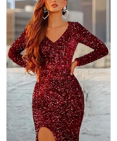 Long Sleeve Prom Dresses for Women 2024 Sequin Mermaid V Neck Long Formal Evening Gown with Sleeves B-aqua $38.33 Dresses