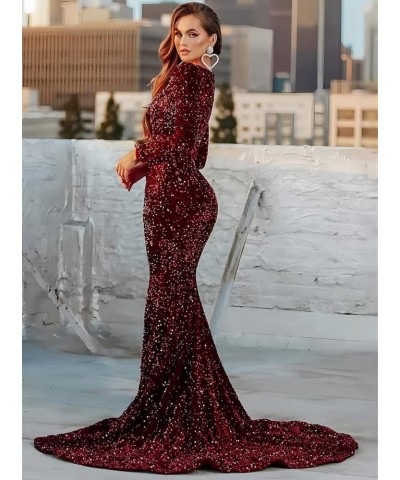 Long Sleeve Prom Dresses for Women 2024 Sequin Mermaid V Neck Long Formal Evening Gown with Sleeves B-aqua $38.33 Dresses