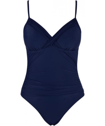 Women's One Piece Swimsuits Front Twist Swimwear V Neck Shirred Bathing Suit Monokini Tummy Control Navy $13.95 Swimsuits