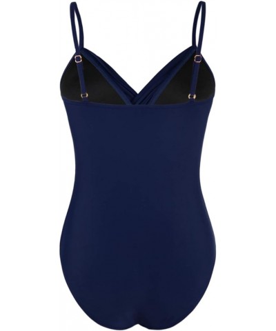 Women's One Piece Swimsuits Front Twist Swimwear V Neck Shirred Bathing Suit Monokini Tummy Control Navy $13.95 Swimsuits