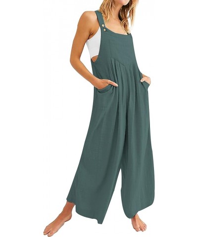 Wide Leg Jumpsuit for Women Casual Loose Pleated Sleeveless Adjustable Straps Cotton Linen Bib Overalls1 Grey Green $14.85 Ov...