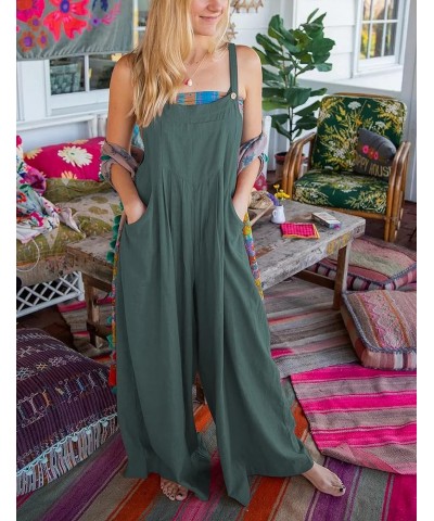 Wide Leg Jumpsuit for Women Casual Loose Pleated Sleeveless Adjustable Straps Cotton Linen Bib Overalls1 Grey Green $14.85 Ov...