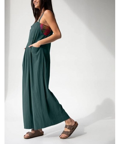 Wide Leg Jumpsuit for Women Casual Loose Pleated Sleeveless Adjustable Straps Cotton Linen Bib Overalls1 Grey Green $14.85 Ov...