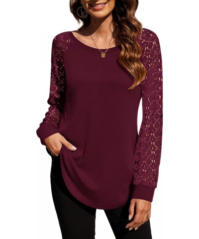 Women's Lightweight Color Block Long Sleeve Loose Fit Pullover Sweatshirts Tunics Tops Shirts L-wine Red $17.59 Tops