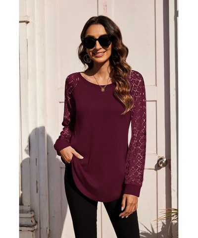 Women's Lightweight Color Block Long Sleeve Loose Fit Pullover Sweatshirts Tunics Tops Shirts L-wine Red $17.59 Tops