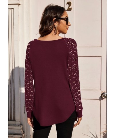 Women's Lightweight Color Block Long Sleeve Loose Fit Pullover Sweatshirts Tunics Tops Shirts L-wine Red $17.59 Tops