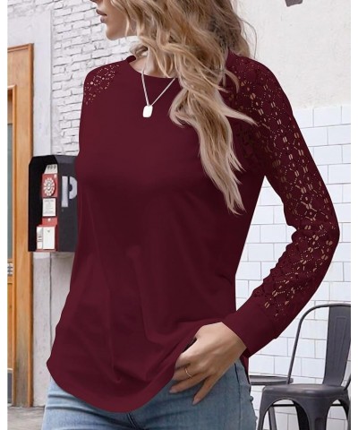 Women's Lightweight Color Block Long Sleeve Loose Fit Pullover Sweatshirts Tunics Tops Shirts L-wine Red $17.59 Tops