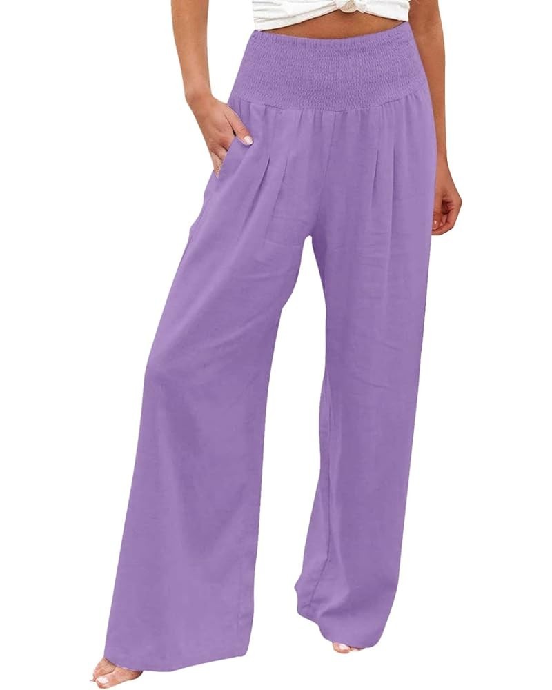 Plus Size Palazzo Pants for Women Trendy High Waisted Drawstring Beach Pants Loose Fit Straight Leg Pants Trousers 1-purple $...