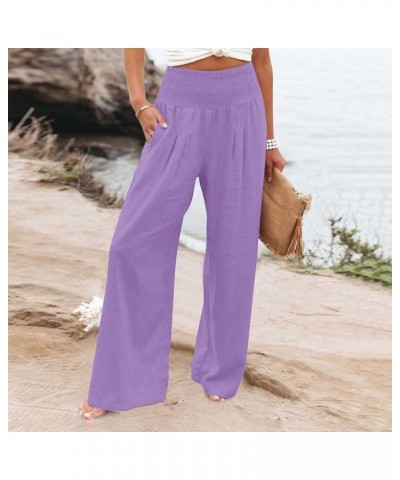 Plus Size Palazzo Pants for Women Trendy High Waisted Drawstring Beach Pants Loose Fit Straight Leg Pants Trousers 1-purple $...