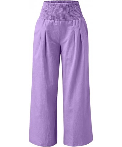 Plus Size Palazzo Pants for Women Trendy High Waisted Drawstring Beach Pants Loose Fit Straight Leg Pants Trousers 1-purple $...