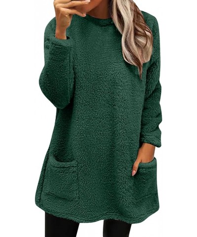 Fleece Sherpa Pullover for Women Casual Crewneck Pullover Winter Warm Faux Fur Sweatshirts Loungwear Tops with Pocket 1-green...